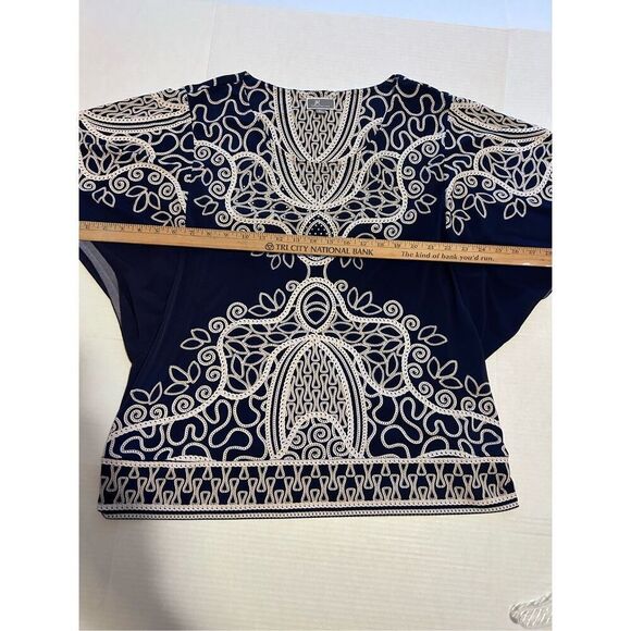 JM Collection Women’s Size XL Navy Blue Printed Design Round Neck Short Sleeve B - Picture 10 of 11